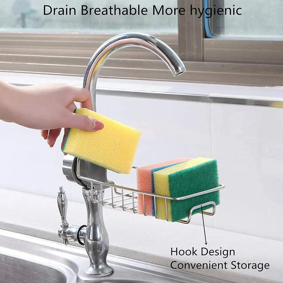 Kitchen Steel Sink Organizer - Get Free 3 Non-Scratch Dish Wash Cloth (worth 199/-)