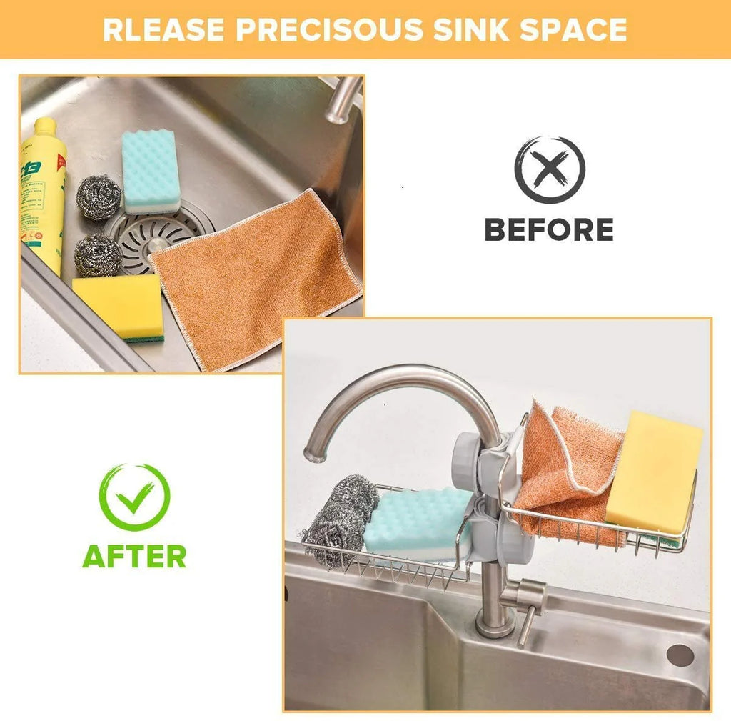 Kitchen Steel Sink Organizer - Get Free 3 Non-Scratch Dish Wash Cloth (worth 199/-)