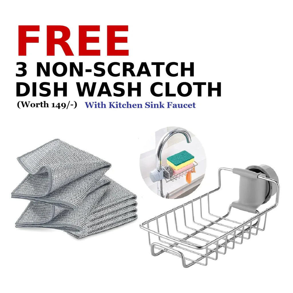 Kitchen Steel Sink Organizer - Get Free 3 Non-Scratch Dish Wash Cloth (worth 199/-)